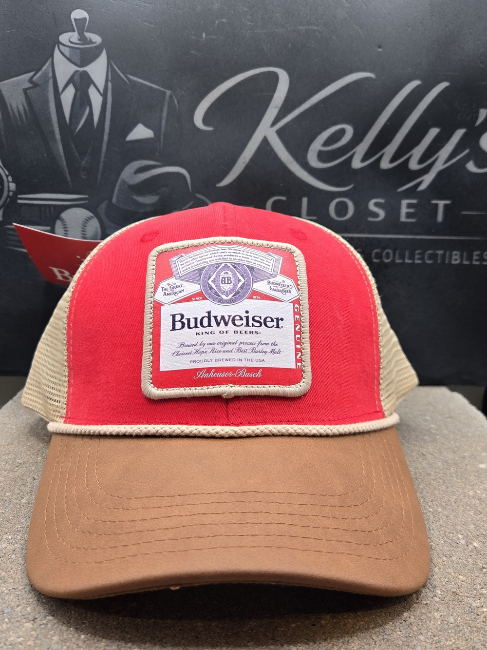 NWT Budweiser Trucker Hat Snapback Faux Suede Bill Rope Accent Beer Patch Cap